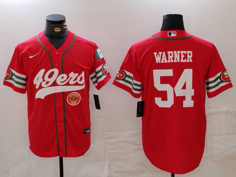 Personalized Men’s San Francisco 49ers #54 Fred Warner Red With Patch Cool Base Stitched Baseball Jerseys