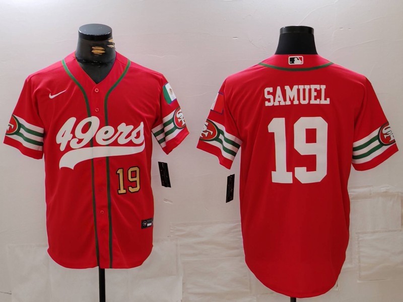 Personalized Men’s San Francisco 49ers #19 Deebo Samuel Red With Patch Cool Base Stitched Baseball Jerseys