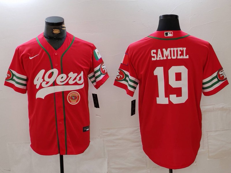 Personalized Men’s San Francisco 49ers #19 Deebo Samuel Red With Patch Cool Base Stitched Baseball Jerseys