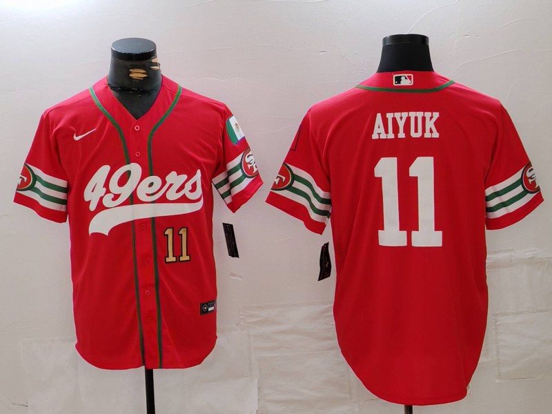 Personalized Men’s San Francisco 49ers #11 Brandon Aiyuk Red With Patch Cool Base Stitched Baseball Jerseys