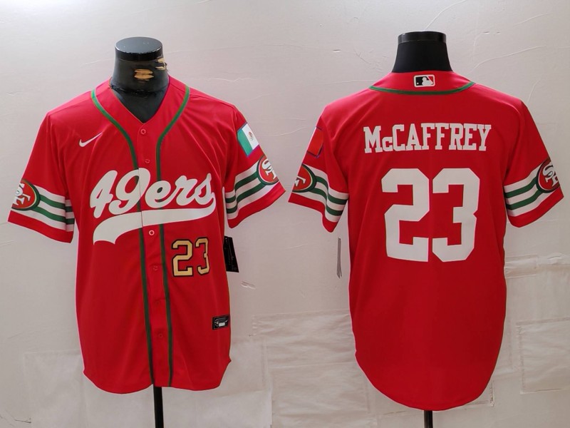 Personalized Men’s San Francisco 49ers #23 Christian McCaffrey Red With Patch Cool Base Stitched Baseball Jerseys