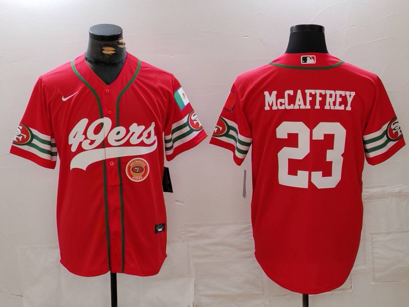 Personalized Men’s San Francisco 49ers #23 Christian McCaffrey Red With Patch Cool Base Stitched Baseball Jerseys
