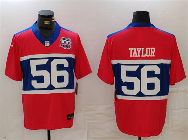 Personalized Men’s New York Giants #56 Lawrence Taylor Century Red 100TH Season Commemorative Patch Limited Stitched Football Jersey