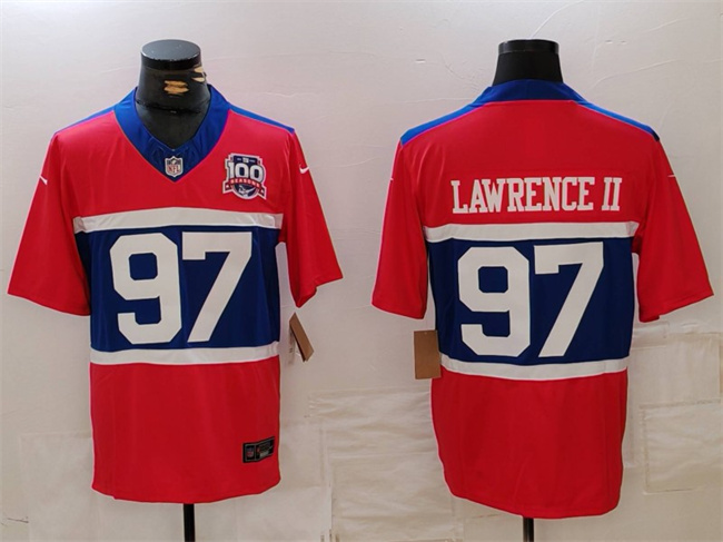 Personalized Men’s New York Giants #97 Dexter Lawrence II Century Red 100TH Season Commemorative Patch Limited Stitched Football Jersey