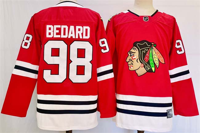 Personalized Men’s Chicago Blackhawks #98 Connor Bedard Red Stitched Hockey Jersey