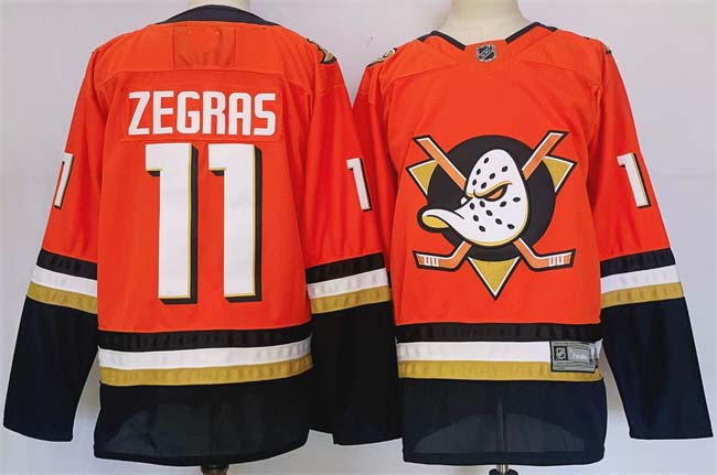 Personalized Men’s Anaheim Ducks #11 Trevor Zegras Orange Black 2024-25 Stitched Jersey