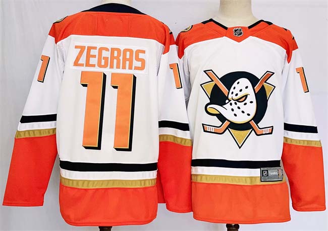 Personalized Men’s Anaheim Ducks #11 Trevor Zegras White Orange 2024-25 Stitched Jersey