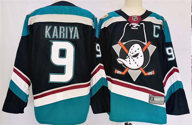 Personalized Men’s Anaheim Ducks #9 Paul Kariya Black Teal 2024-25 Stitched Jersey