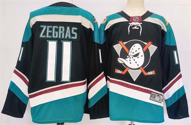 Personalized Men’s Anaheim Ducks #11 Trevor Zegras Black Teal 2024-25 Stitched Jersey