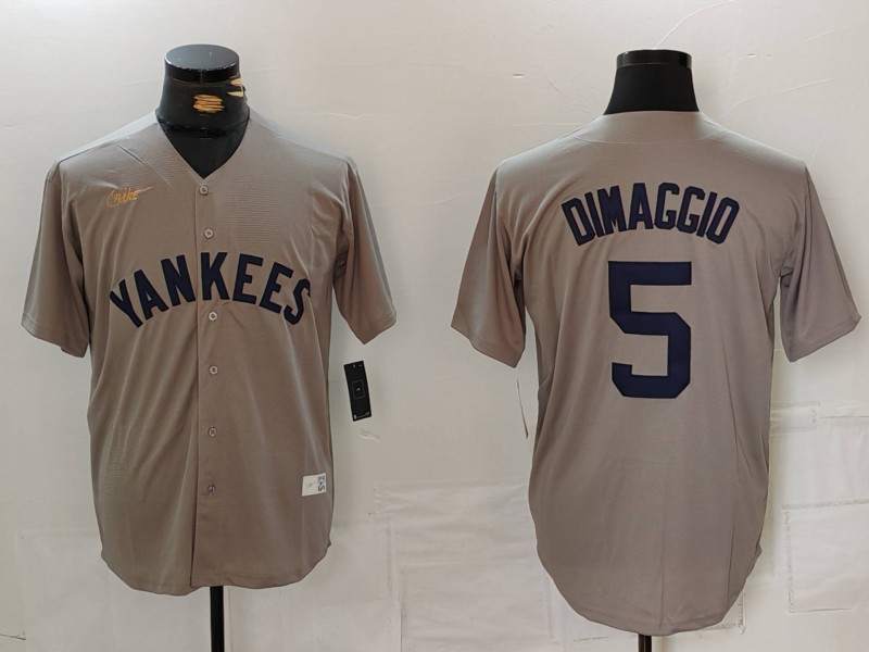 Personalized Men’s New York Yankees #5 Joe DiMaggio Grey Cool Base Stitched Baseball Jersey