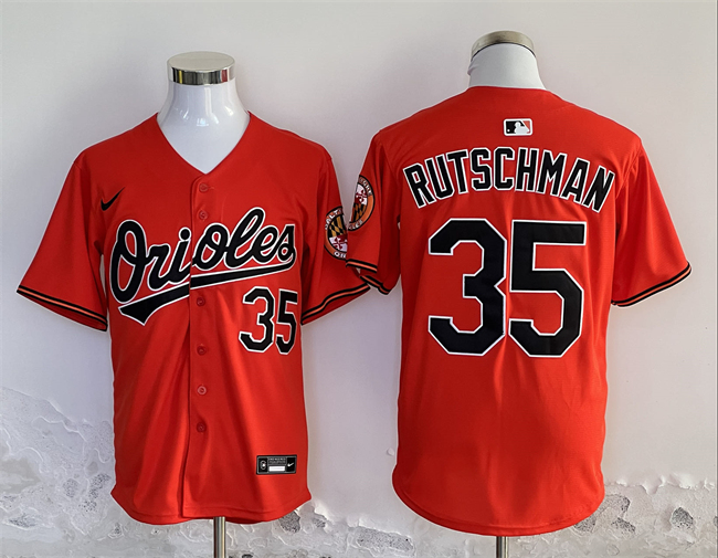 Personalized Men’s Baltimore Orioles #35 Adley Rutschman Orange 2024 With Patch Cool Base Stitched Baseball Jersey
