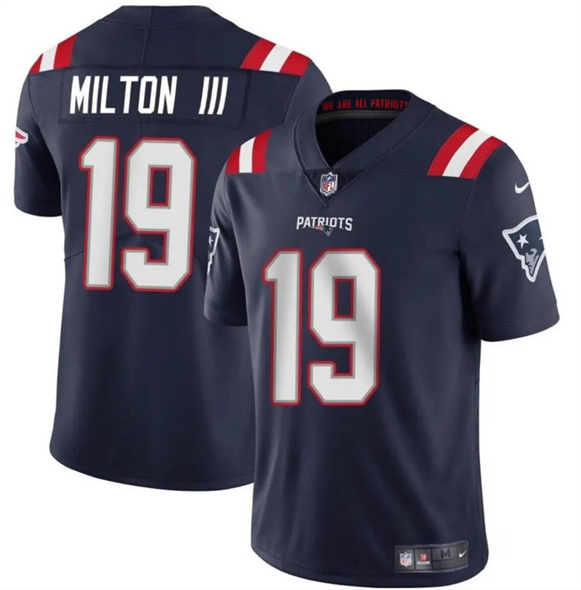 Personalized Youth New England Patriots #19 Joe Milton III Navy 2024 Limited Stitched Football Jersey