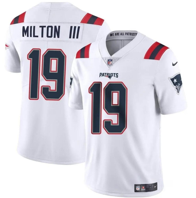 Personalized Youth New England Patriots #19 Joe Milton III White 2024 Limited Stitched Football Jersey