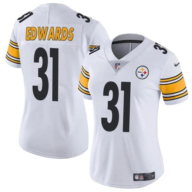 Personalized Women’s Pittsburgh Steelers #31 Daijun Edwards White Stitched Football Jersey(Run Small)