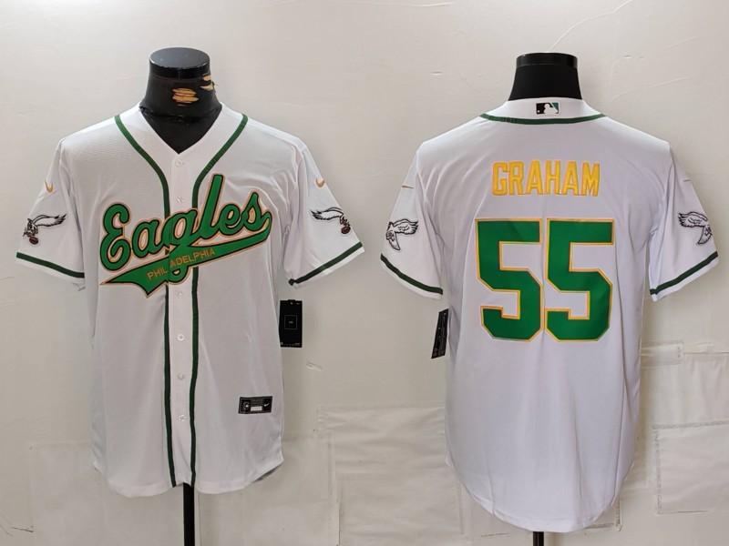 Personalized Men’s Philadelphia Eagles #55 Brandon Graham White Gold Cool Base Stitched Baseball Jersey
