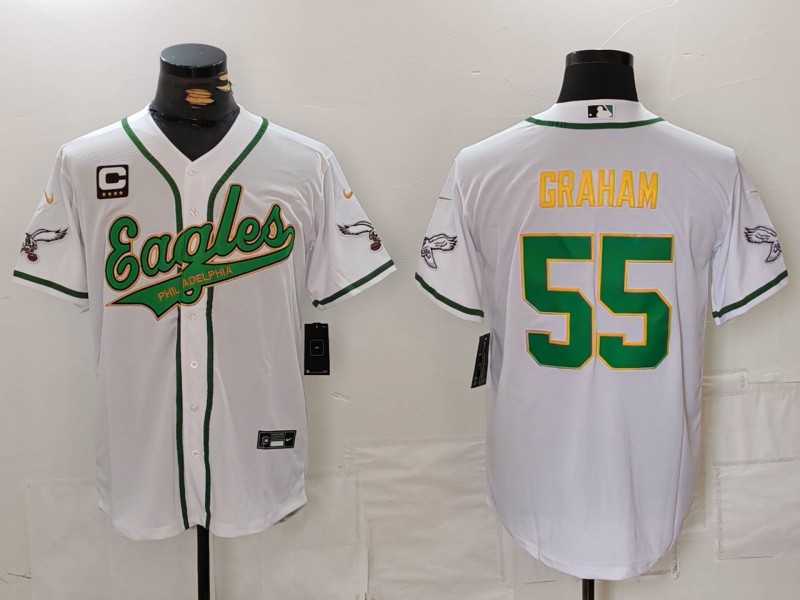 Personalized Men’s Philadelphia Eagles #55 Brandon Graham White Gold With 4-Star C Patch Cool Base Stitched Baseball Jersey