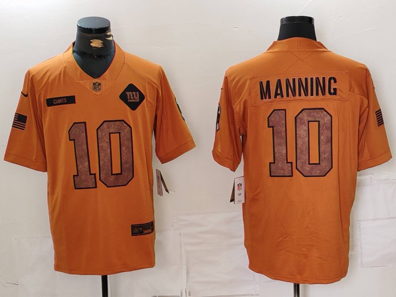 Personalized Men’s New York Giants #10 Eli Manning 2023 Brown Salute To Service Limited Stitched Football Jersey