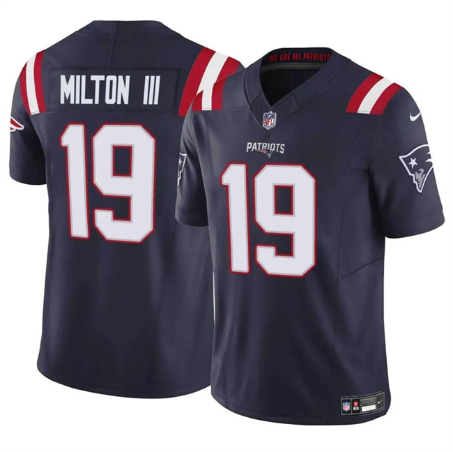 Personalized Men’s New England Patriots #19 Joe Milton III Navy 2024 F.U.S.E. Limited Stitched Football Jersey