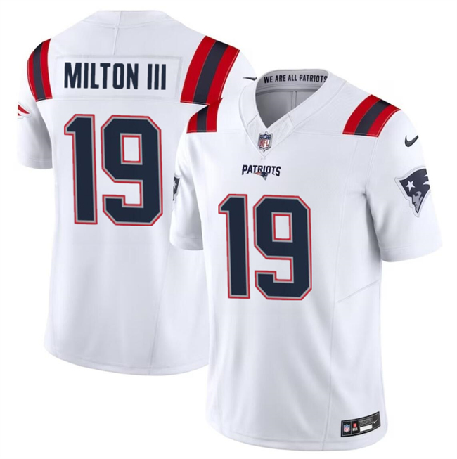 Personalized Men’s New England Patriots #19 Joe Milton III White 2023 F.U.S.E. Limited Stitched Football Jersey