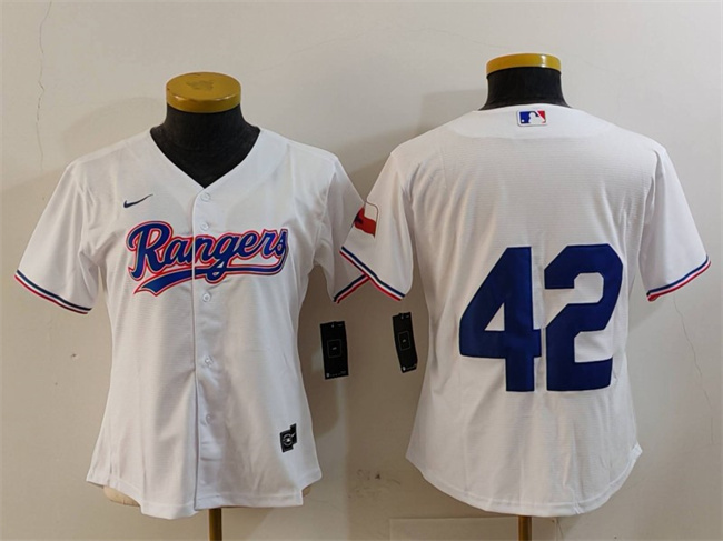 Personalized Women’s Texas Rangers #42 Jackie Robinson White With Patch Stitched Baseball Jersey(Run Small)