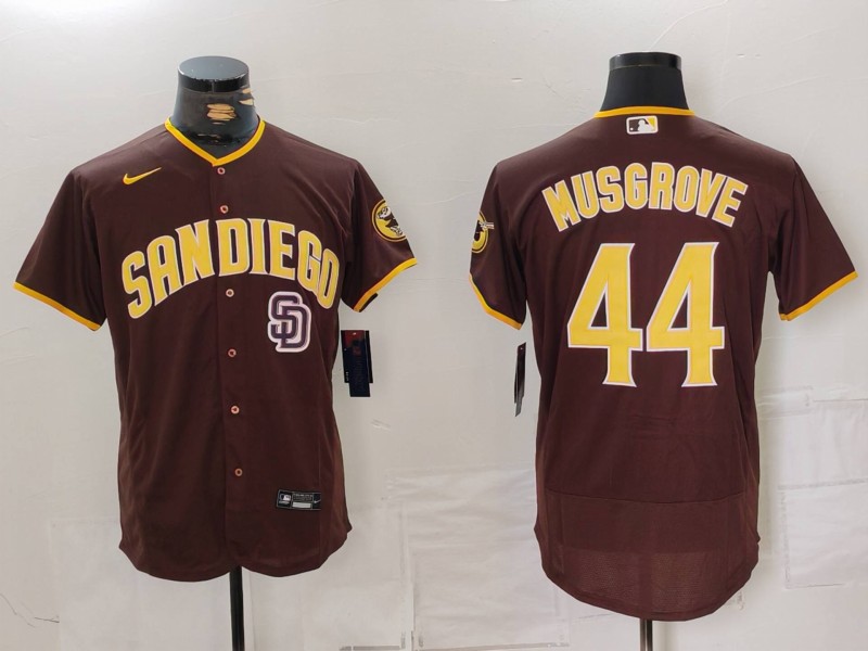 Personalized Men’s San Diego Padres #44 Musgrove Brown Tan Authentic Alternate Player Jerseys