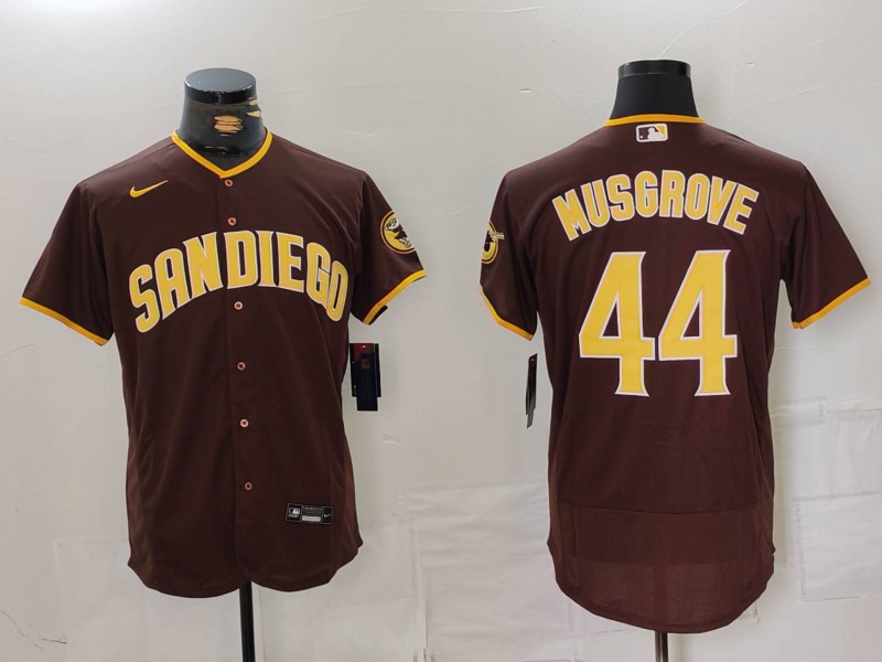 Personalized Men’s San Diego Padres #44 Musgrove Brown Tan Authentic Alternate Player Jerseys