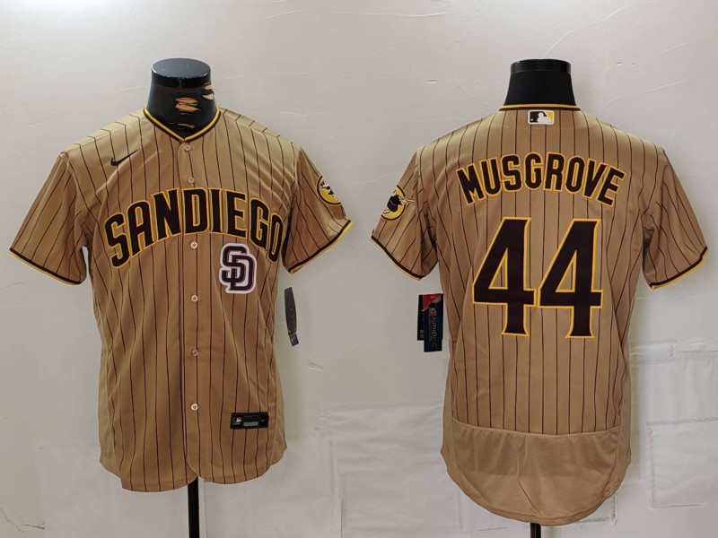 Personalized Men’s San Diego Padres #44 Musgrove Tan Brown Authentic Alternate Player Jerseys