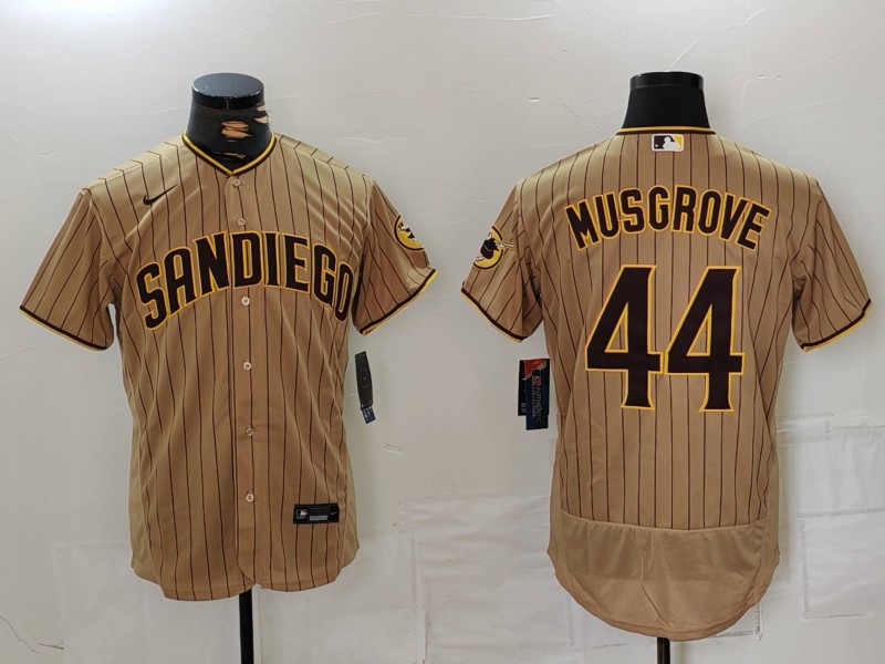 Personalized Men’s San Diego Padres #44 Musgrove Tan Brown Authentic Alternate Player Jerseys