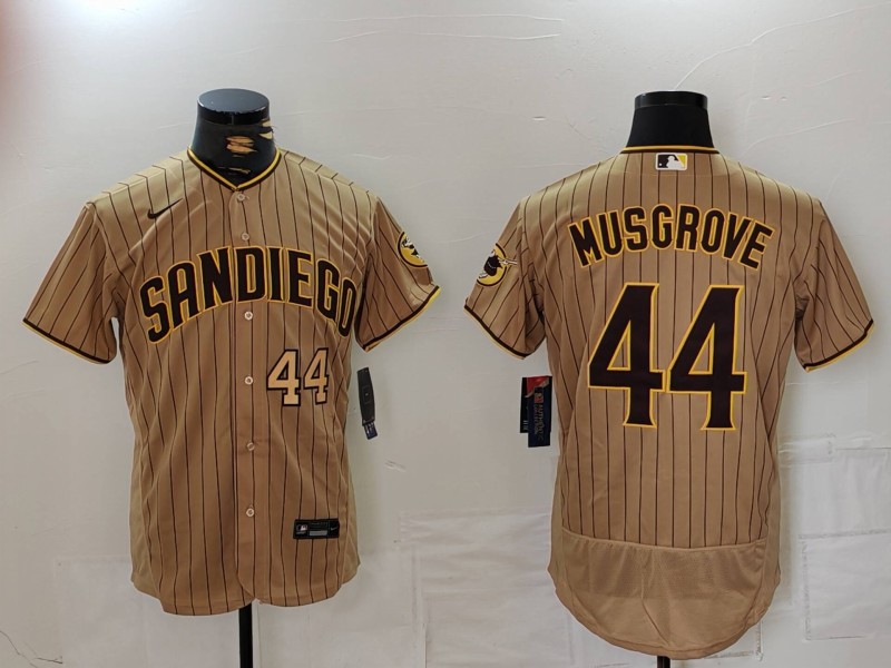 Personalized Men’s San Diego Padres #44 Musgrove Tan Brown Authentic Alternate Player Jerseys