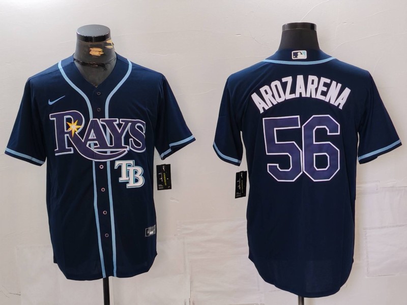Personalized Men’s Tampa Bay Rays #56 Randy Arozarena Navy Cool Base Stitched Baseball Jerseys