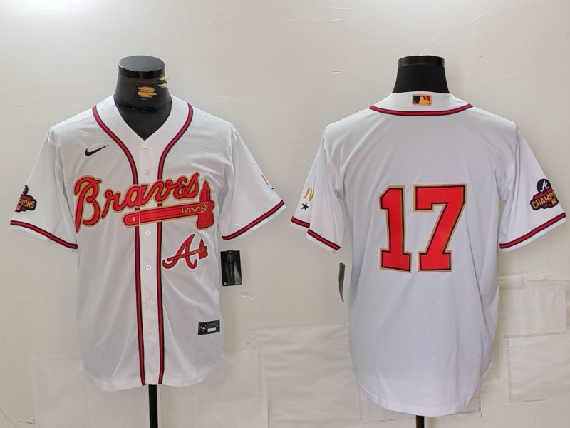 Personalized Men’s Atlanta Braves #17 Andy Messersmith WhiteGold World Series Champions Cool Base Stitched Baseball Jersey