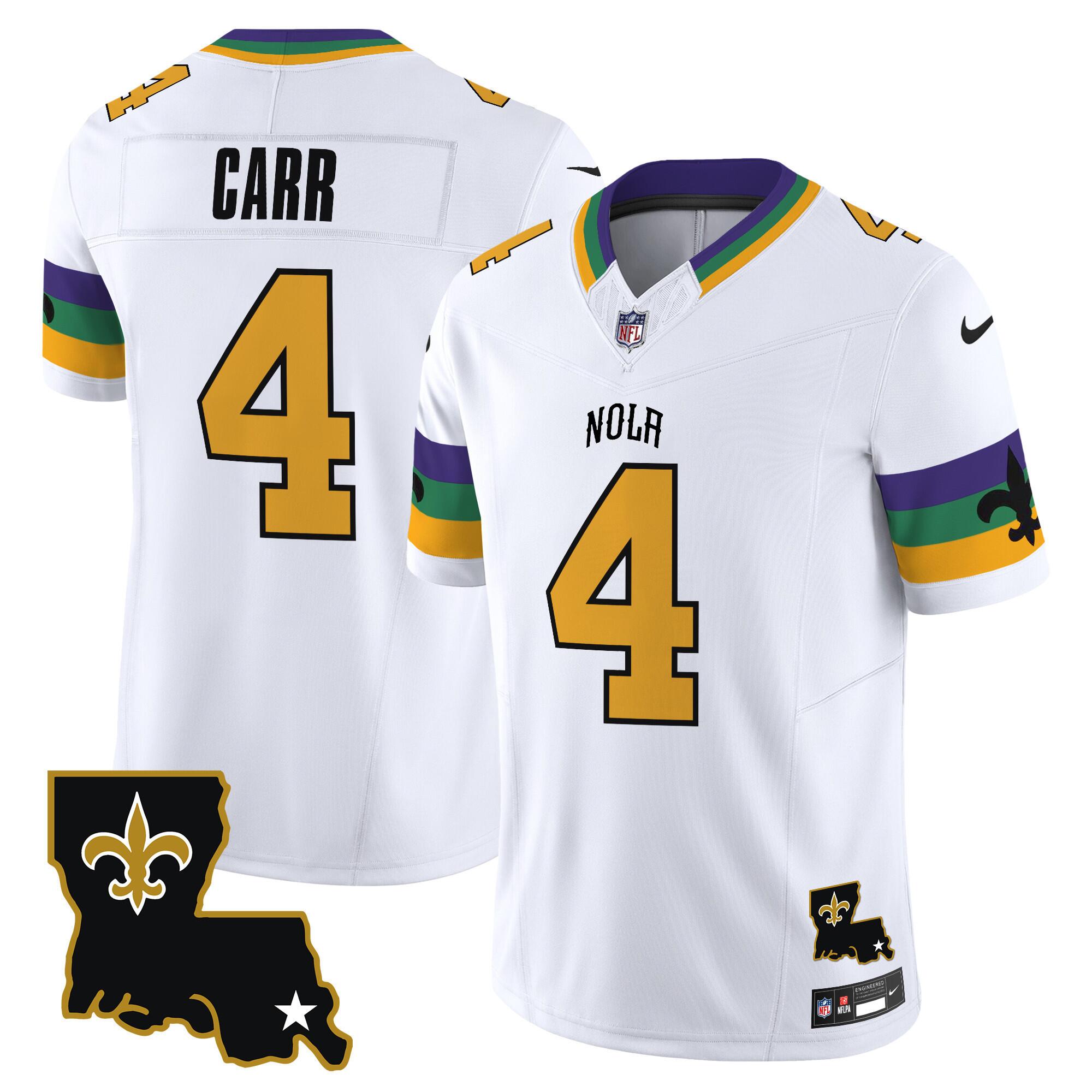 Personalized Men’s New Orleans Saints #4 Derek Carr White 2024 F.U.S.E. Limited Stitched Jersey