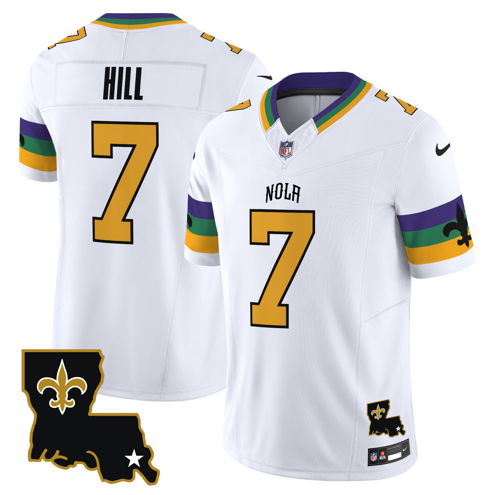 Personalized Men’s New Orleans Saints #7 Taysom Hill White 2024 F.U.S.E. Limited Stitched Jersey