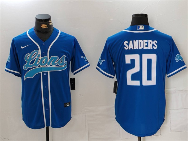 Personalized Men’s Detroit Lions #20 Barry Sanders Blue Cool Base Stitched Baseball Jersey