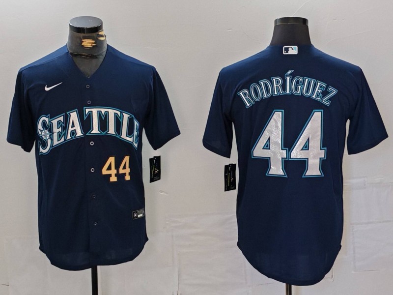 Personalized Men’s Seattle Mariners #44 Julio Rodríguez Navy Cool Base Stitched Jerseys