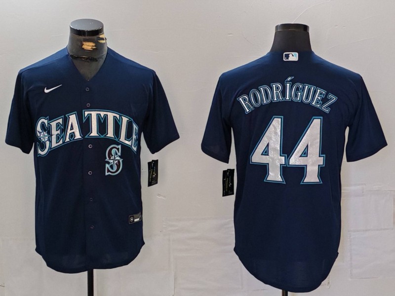 Personalized Men’s Seattle Mariners #44 Julio Rodríguez Navy Cool Base Stitched Jerseys