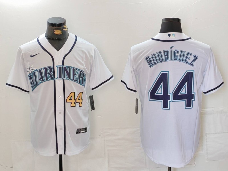 Personalized Men’s Seattle Mariners #44 Julio Rodriguez White Cool Base Stitched Jerseys