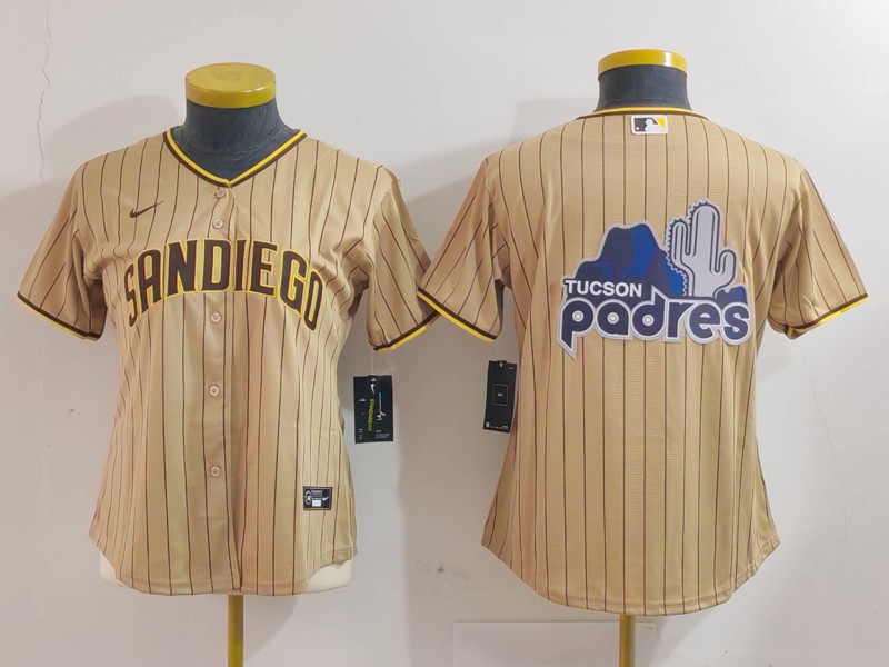Personalized Women’s San Diego Padres Tan Team Big Logo Stitched Baseball Jersey(Run Small)