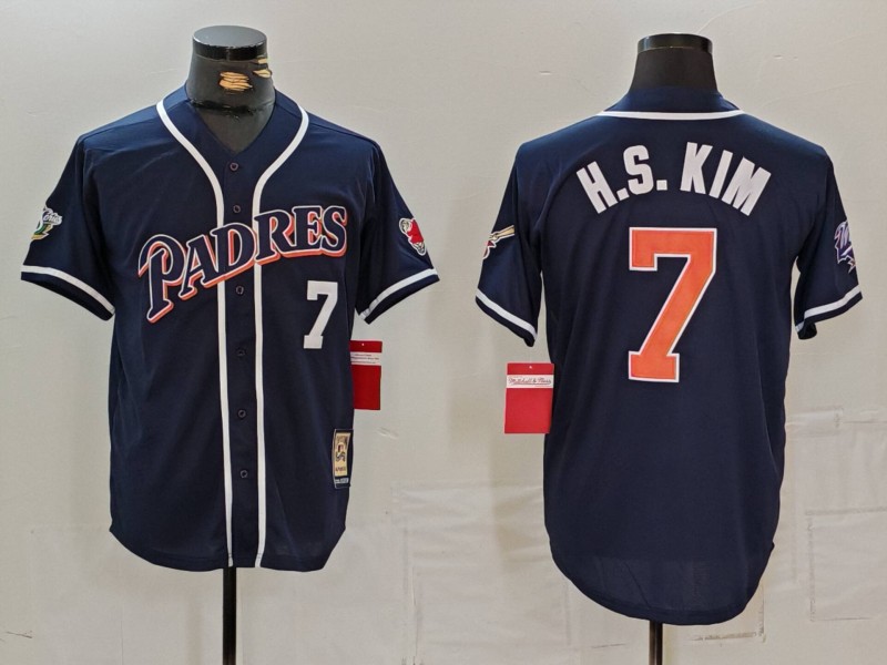 Personalized Men’s San Diego Padres #7 Ha-Seong Kim Navy Cool Base Stitched Jersey