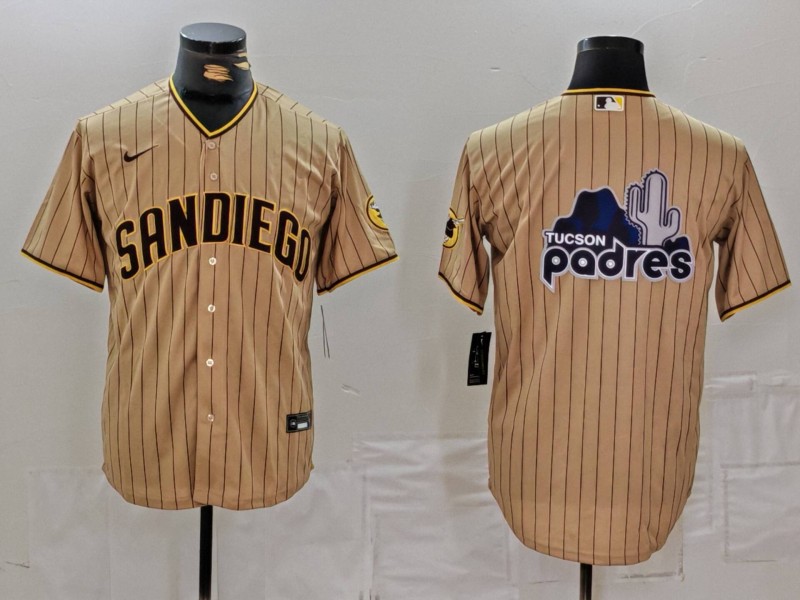 Personalized Men’s San Diego Padres Tan Team Big Logo Cool Base Stitched Baseball Jersey