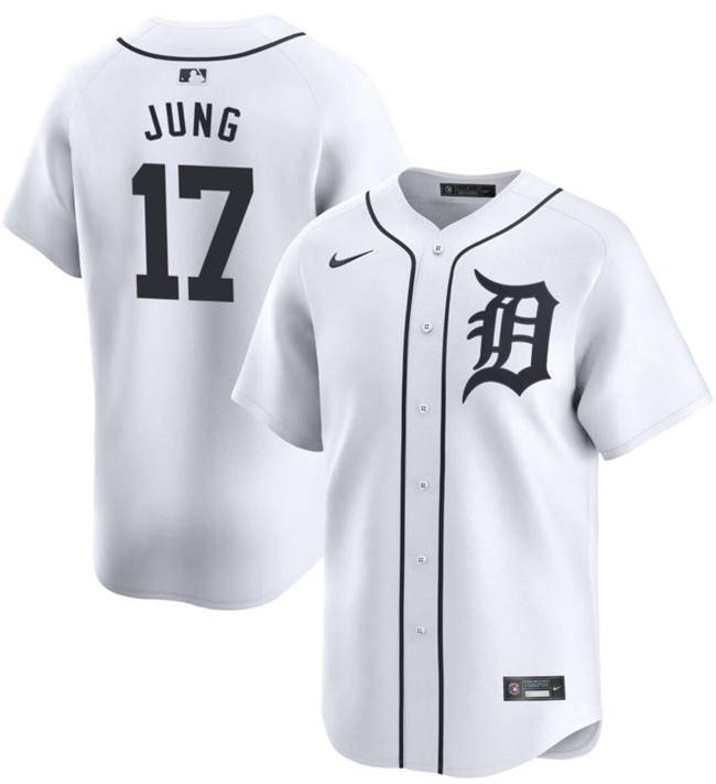 Personalized Men’s Detroit Tigers #17 Jace Jung White 2024 Home Limited Stitched Baseball Jersey