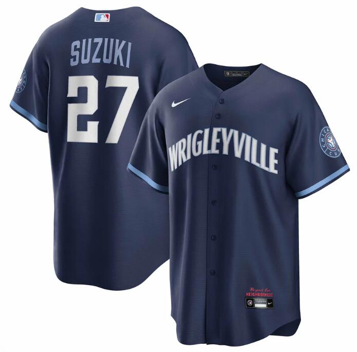 Personalized Men’s Chicago Cubs #27 Seiya Suzuki Navy City Connect Cool Base Stitched Baseball Jersey
