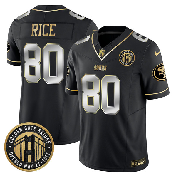 Personalized Men’s San Francisco 49ers #80 Jerry Rice Black F.U.S.E. Golden Gate Bridge Patch Limited Stitched Football Jersey