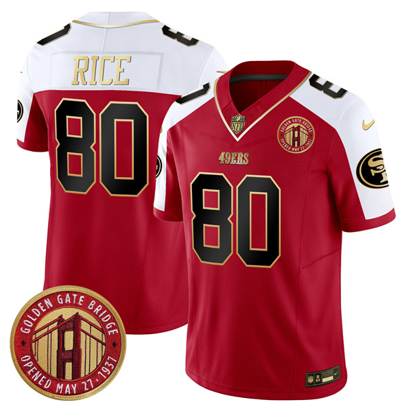 Personalized Men’s San Francisco 49ers #80 Jerry Rice Red F.U.S.E. Golden Gate Bridge Patch Alternate Limited Stitched Football Jersey