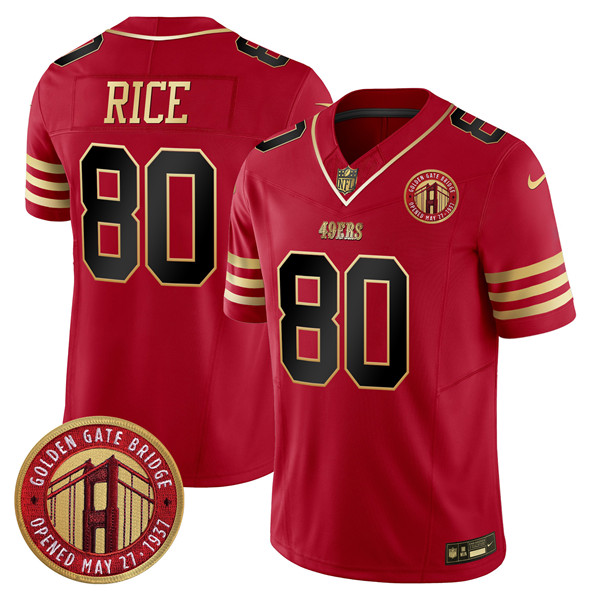 Personalized Men’s San Francisco 49ers #80 Jerry Rice Red F.U.S.E. Golden Gate Bridge Patch Balck Scarlet Limited Stitched Football Jersey