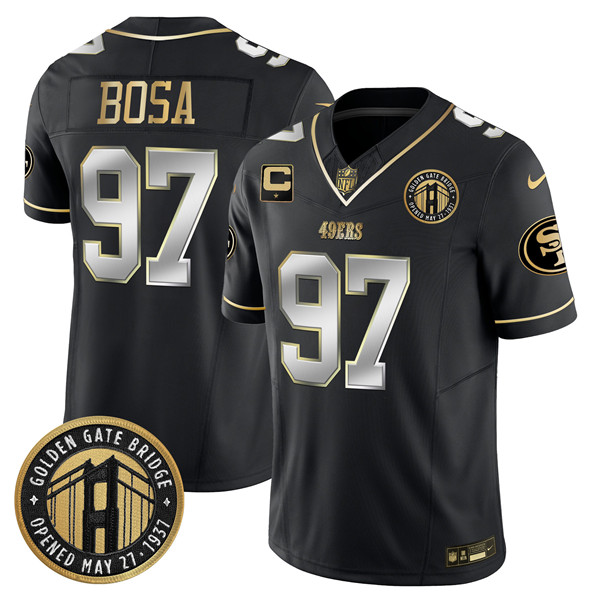 Personalized Men’s San Francisco 49ers #97 Nick Bosa Black F.U.S.E. Golden Gate Bridge With 1-Star C Patch Limited Stitched Football Jersey