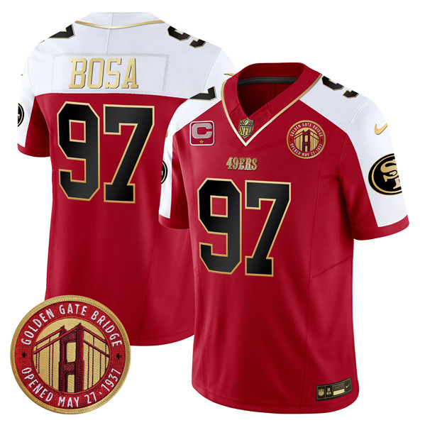 Personalized Men’s San Francisco 49ers #97 Nick Bosa Red F.U.S.E. Golden Gate Bridge With 1-Star C Patch Alternate Limited Stitched Football Jersey