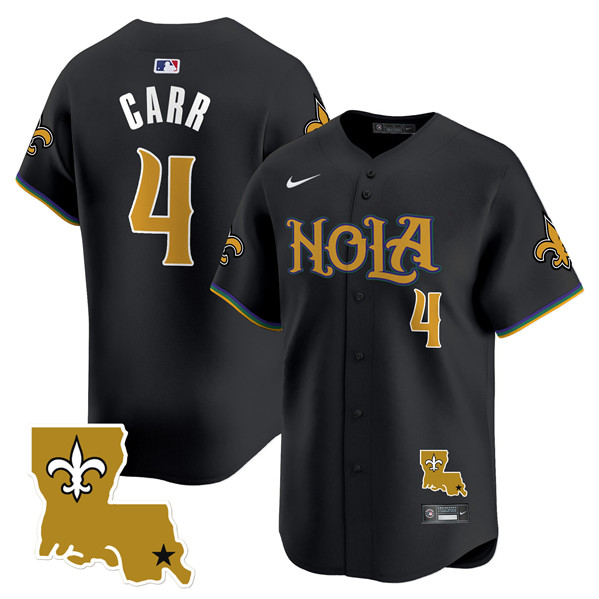 Personalized Men’s New Orleans Saints #4 Derek Carr Black Cool Base Stitched Baseball Jersey