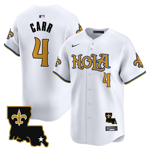 Personalized Men’s New Orleans Saints #4 Derek Carr White Cool Base Stitched Baseball Jersey