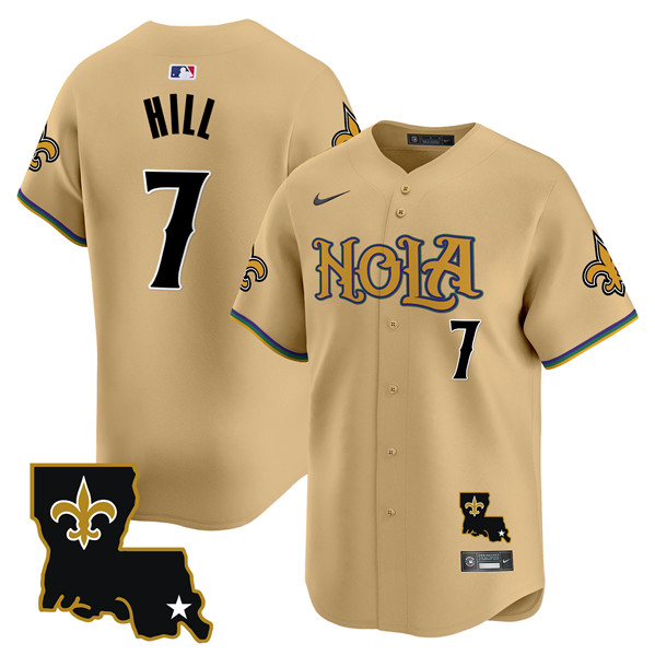 Personalized Men’s New Orleans Saints #7 Taysom Hill Gold Cool Base Stitched Baseball Jersey